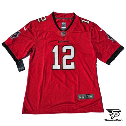 Camiseta NFL Tampa Bay Buccaneers Tom Brady #12 en color rojo, logos oficiales NFL y Nike – SparkPro
