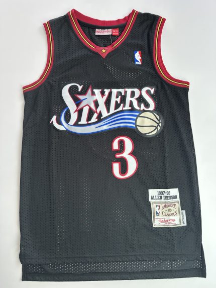 Camiseta NBA Philadelphia 76ers Allen Iverson #3 Hardwood Classics negra vista frontal