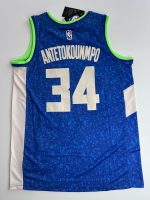 Camiseta NBA Milwaukee Bucks Giannis Antetokounmpo #34 azul City Edition vista posterior