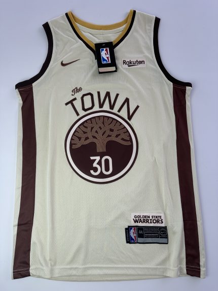 Camiseta NBA Golden State Warriors Stephen Curry #30 The Town color crema vista frontal