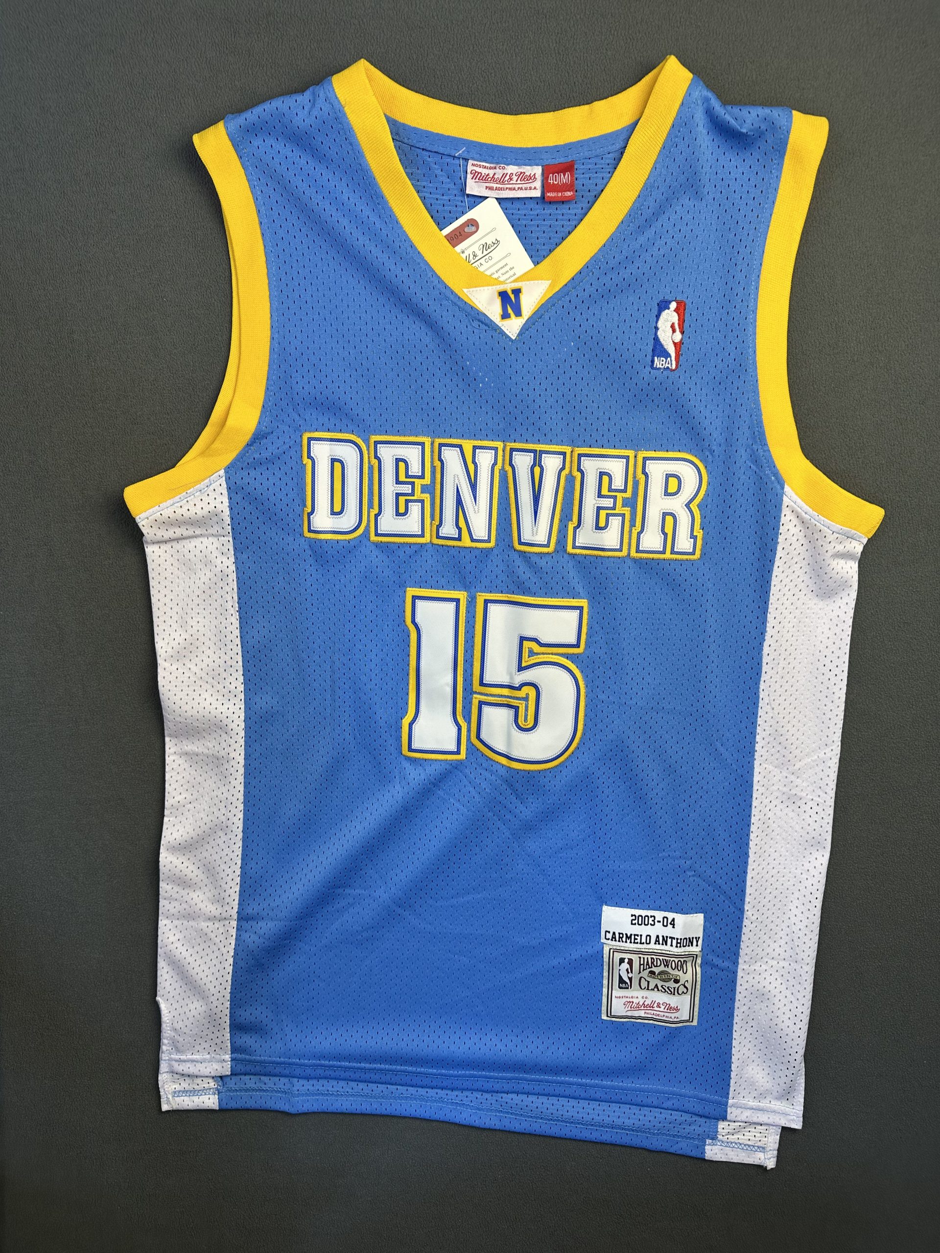 Camiseta Denver Nuggets Carmelo Anthony #15 Mitchell & Ness Azul - Vista frontal