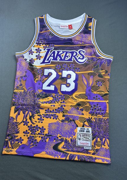 Camiseta Los Angeles Lakers Lebron James #23 Mitchell & Ness Morado